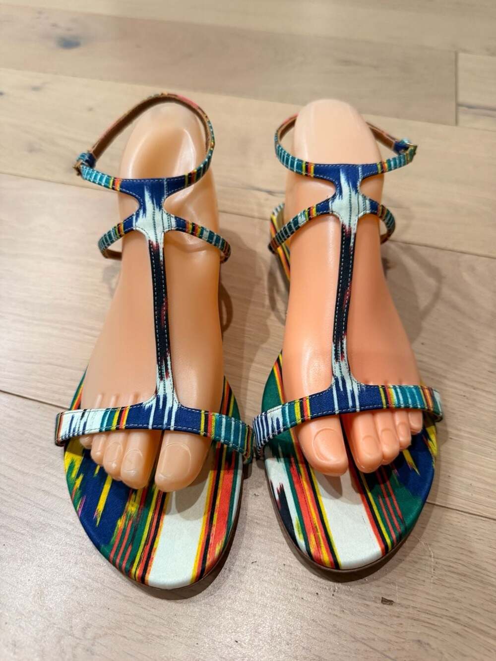 Etro Multicolor Satin Flat T-Strap Sandals